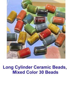 Long Cylinder Ceramic Beads, Mixed Color Ceramic Beads 30 Beads